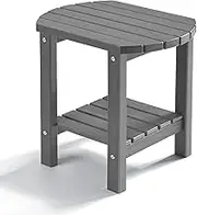 Outdoor Side Table, HDPE Adirondack Oval Side Table with 2-Tier Storage, Weather Resistant Outdoor End Table for Patio, Backyard, Pool, Indoor Companion, Beach, Easy Maintenance Outdoor Table (Grey)