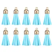 120Pcs Leather Tassel Keychain Charm Bulk with Cap for Jewelry Making, Sky Blue