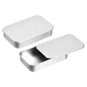 6Pcs 3.1x2x0.6 Inch Metal Tin Box Container Slide Top Tin Box, Silver