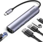 UGREEN USB C Hub 5-in-1 Gigabit Type C to Ethernet Adapter with 4K@60Hz HDMI, 100W Power Delivery, 2 USB 3.0, 1000Mbps RJ45 Compatible with MacBook, iPad, iPhone 16 Pro Max, Dell, HP, Surface, Switch
