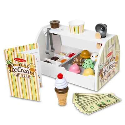 MELISSA & DOUG WOODEN SCOOP AND SERVE ICE CREAM COUNTER, PLAY FOOD AND ACCESSORI
