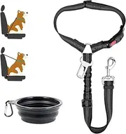 Zhilishu Dog Seat Belt, 2-in-1 Headrest Restraint Dog Car Seatbelt Pet Car Safety Seat Belt Clip Buckle Tether for Large Medium Small Dogs with Dog Bowl