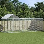 Extra Large Outdoor Dog Kennel, Dog Kennel Outside with Roof, Galvanized Steel with Lockable Latch System Dog Fence for Large Medium Small Dogs, 600 x 200 x 250 cm Silver