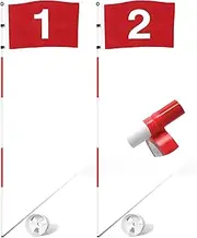 KINGTOP Professional Golf Pin Flag, Practice Putting Green Flagstick Hole Cup Set, Indoor/Outdoor, Portable 5-Section Design, Solid Red Flag Numbered #1, Both 71-inch