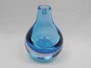 Hand Blown Glass Blue Clear Teardrop Modern Flower Bud Vase 5.5 In Tall