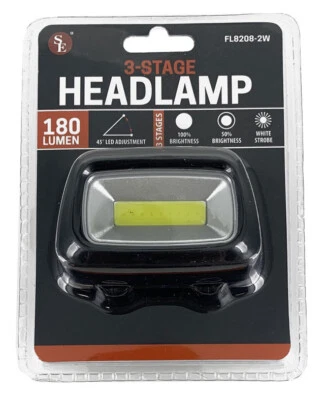 SE FL8208-2W Headlamp LED 180 Lumen 3 Stage 100% 50% White Strobe New In Box
