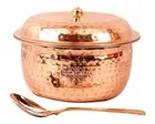 Steel Copper Casserole Bowl With Lid & 1 Serving Spoon Set of 2 1200 ml Silver