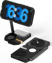 Aulumu M01 4-in-1 Qi2 Wireless Charging Station Compatible with Magsafe | V2 Updated Version | Collapsible Magnetic Wireless Charger for iPhone &Apple Watch/AirPods [Without USB Charger]