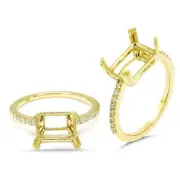 East West Emerald Cut 10x7mm Ring Semi Mount In 14k Gold With Diamonds (54946)