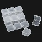 AUEAR, 40 Pack Mini Square Storage Containers Box with Hinged Lid Clear Earplugs Plastic Transparent for Tiny Bead Jewelry