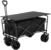 Camping Car Foldable Hand Pushing Outdoor Camping Picnic Trolley Trailer Pull Rod Rear Wagon Cart with Table Lifting Adjusting Multifunctional(E)