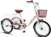 DEFGHIJ Low Step Through Tricycle Trike Bike for Beginner Riders Single Speed 3 Wheel Bikes Three Wheeled Bicycles with Cargo Basket(Size:Beige)
