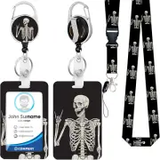 Black Skeleton Lanyard with Id Holder,Retractable Lanyards for Id Badges for Wom