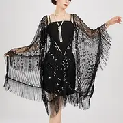 Retro Vintage Roaring 20s 1920s Scarf Wrap Shawls The Great Gatsby Flapper Girl Sequins Tassel Fringe Women's Carnival Wedding Evening Party Masquerade Adults'