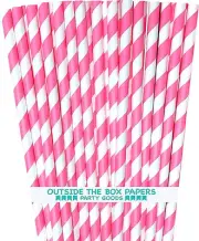 Striped Paper Straws - Pink White - Valentine - Birthday Party Supply - 7.75 Inc