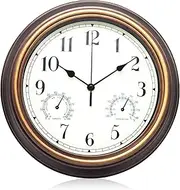 Outdoor Garden Clock,Large Outdoor Clock,Waterproof Outdoor Clock,Garden Clock Outdoor Waterproof Clock with Thermometer Hygrometer 12 Inch Retro Metal Wall Clock for Patio Pool Yard Black Bronze