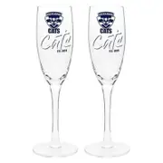 Geelong Cats AFL Set of 2 Champagne Glass Glasses Flute Sparkling Wine 210ml
