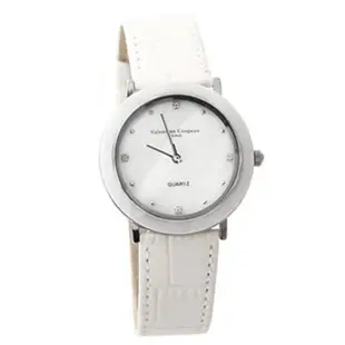 【范倫鐵諾˙古柏】簡約刻度珍珠貝面真皮腕錶 多角度切割手錶