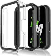 Hianjoo (2 Pack) Case Compatible with Samsung Galaxy Fit 3, Built-in Thin HD Tempered Glass Screen Protector Overall Cover Replacement for Samsung Galaxy Fit 3, Black + Clear