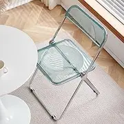 PP-Kic Transparent Acrylic Folding Chair, Invisible Dressing Chair, Modern Makeup Vanity Stool, Kitchen Dining Room Crystal Chair with Chrome Frame for Wedding Business Events,Green