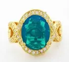 GENUINE OPAL & WHITE SAPPHIRE RING .925 SILVER (yellow tone) - NEW WITH TAG