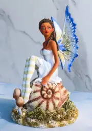 Amy Brown Fantasy Little Fae Ebony Fairy Sitting On Helix Snail Figurine