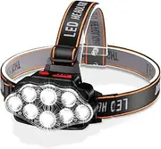 DAWINSIE Headlamp LED Rechargeable USB, 8 LED Head Torch 4 Modes, Waterproof, Perfect for Work, Outdoor, Camping, Hiking, Fishing