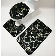 Black Marble Bath Mat Non-slip Bathroom Rugs Sets 3 Piece with Non-Slip Rug, Toilet Lid Cover and Bath Mat, Gold Bathroom Rugs and Mats Sets