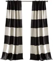 Lush Decor Montego Stripe Window Curtain Panel Set, 84" x 52", Black