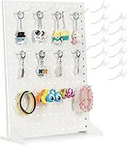 Ssumght Peg Board Display Stand with 12 Hooks,White Metal Jewelry Retail Pegboard Racks for Craft Shows, Fairs and Selling Earrings,Sturdy Rack Stands for Retail Stores, Vendors (White 1PCS)