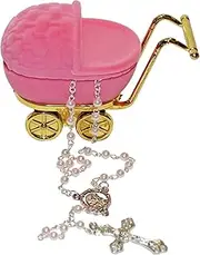 Widdle Gifts Christening Baptism Baby Pram Keepsake with Rosary - Pink 1029, Plastic