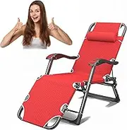 Zero Gravity Lounge Chair, Oversized Reclining Patio Chair Padded Adjustable Zero Gravity Lounge Chair with Pillows Support 440 lbs Folding Outdoor Reclining Chair for Indoor and Outdoor (red with pad