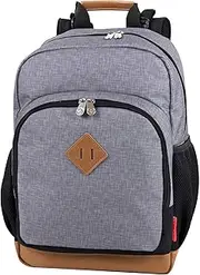 Fisher-Price Fastfinder Multipocket Grey Diaper Bag Backpack with Changing Pad and Stroller Straps