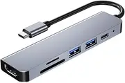 HOMSFOU 6 Docking Station USB Sticks U Disk Keyboad Multi-Port USB Hub USB Splitter USB Data Hub Splitter Multifunction Hub Portable Data Hub Computer Accessories Aluminum Shell Grey
