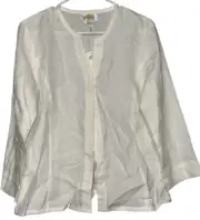 Talbots 100% Irish Linen Shirt Button Up Front V Neck Top Women’s 10 Ivory NEW
