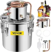 VEVOR Moonshine Still 5 Gal 21L Stainless Steel Water Alcohol Distiller Copper Tube Home Brewing Kit Build-in Thermometer for DIY Whisky Wine Brandy, 5Gal, Silver