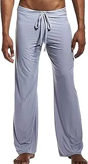 [JEShifangjiusu] Mens Ice Silk Long Yoga Pant Low Rise Elastic Drawstring Sleep Bottom Lightweight Loose Modal Yoga Harem Pants