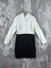 New Theory Shirt Dress 12 Womens Acasia Black & White Tuxedo Button Down Stretch
