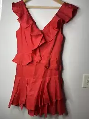 Seed Heritage Dusty Red Frill Linen Blend Dress Size AU 10/ US 6 New with Tags