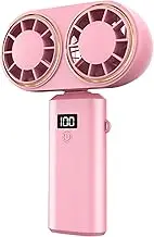 Gungtj Portable Handheld Fan, Rechargeable Personal Cooler with Digital Display, 5 Speed Two Head Fan, Lightweight Quiet Device Ideal for Camping, Gym, School, Indoor and Outdoor