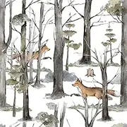 Livelynine Enchanted Forest Mural Wallpaper Stick and Peel Vintage Landscape Trees Hunt Fox Animals Whimsical Forest Wall Paper Renter Friendly Bedroom Self Adhesive Contact Paper for Walls 17.5x78.8