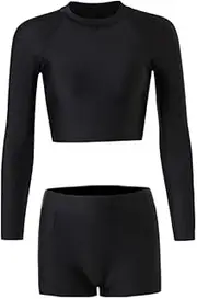 Vaveren Women's Swimsuit Female Long Sleeve Swimwear for Swimming Party Travel Swim Spas black
