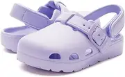 [HEVA] Kids Clogs Boys Girls Garden Shoes Slip On Slides Lightweight Strap Slippers Adjustable Beach Sandals for Toddler, Purple, 8 Toddler
