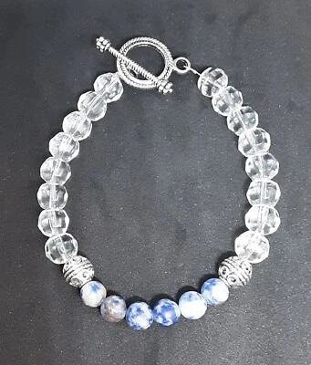 Handmade Crystal Bracelet Hook And Loop With Natural Sodalite Beads