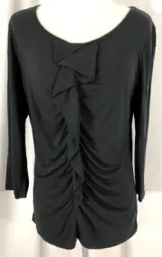 New Talbots Pullover Top Blouse Solid Black Ruffles Rayon Lyocell Medium