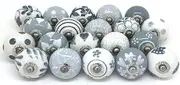 Lot of 10 Grey & White Ceramic Door Knobs Vintage Shabby Chic Cupboard Drawer Pull Handles