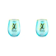 2x 30th Fluted Stemless Handmade Drinking Glassware/Home Decoration 600ml/13cm