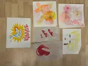 VTG LOT 80s Neon Karate flowers Iron-On Transfer For Shirt - Lot Of 13