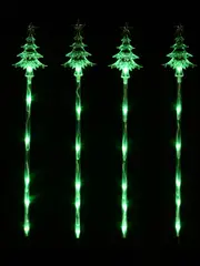 Green LED Christmas Tree & Stars On Poles Garden Path Lights - 4 x 57cm