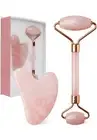 Gua Sha & Jade Roller Facial Tool Set Skin Care Routine - Pink Rose Quartz